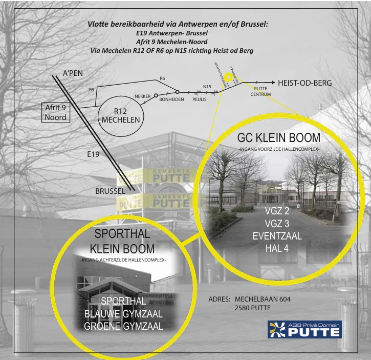 Route map: E19 exit 9, through Mechelen to Putte